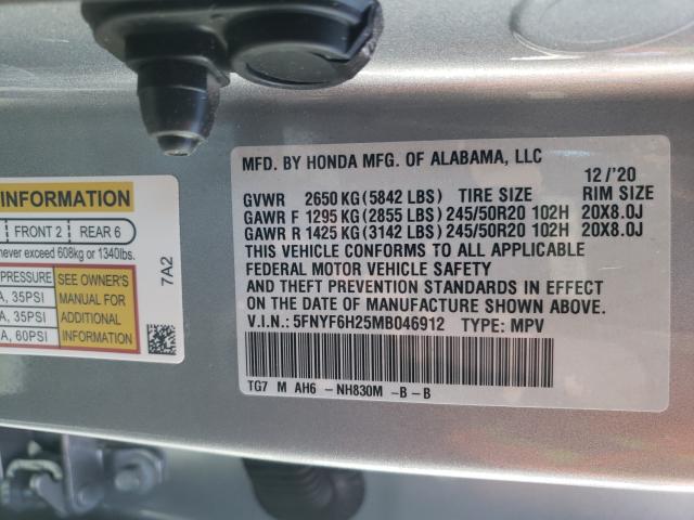 2021 HONDA PILOT SE 5FNYF6H25MB046912