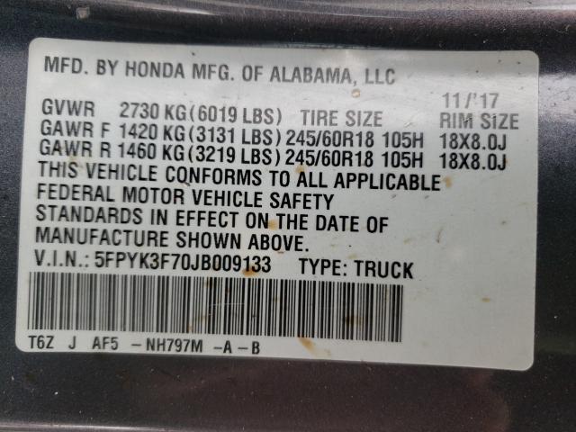 2018 HONDA RIDGELINE 5FPYK3F70JB009133