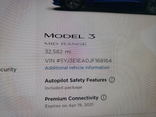 2018 TESLA MODEL 3 5YJ3E1EA0JF168164