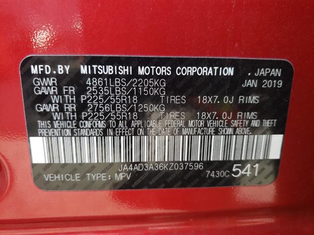 2019 MITSUBISHI OUTLANDER JA4AD3A36KZ037596