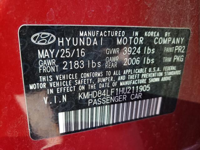 2017 HYUNDAI ELECTRA KMHD84LF1HU211905