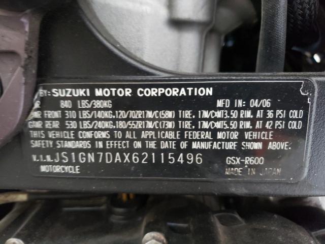 2006 SUZUKI GSX-R600 K JS1GN7DAX62115496