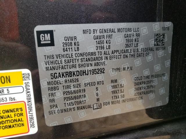 2017 BUICK ENCLAVE 5GAKRBKD0HJ195292