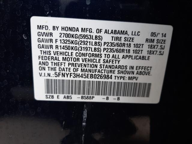 2014 HONDA PILOT EX 5FNYF3H45EB026984