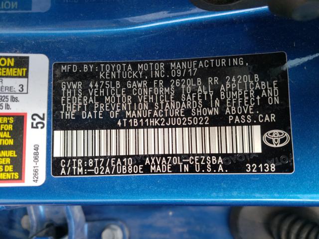 2018 TOYOTA CAMRY L 4T1B11HK2JU025022