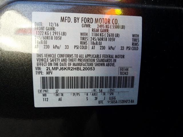 2017 LINCOLN MKX SELECT 2LMPJ6KR2HBL20053