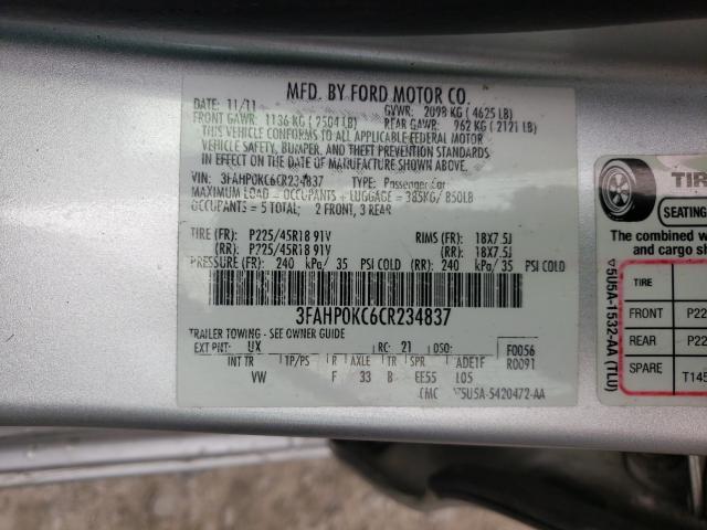 2012 FORD FUSION SPO 3FAHP0KC6CR234837