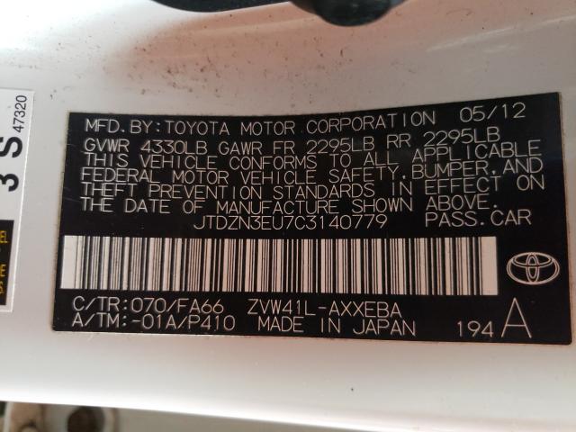 2012 TOYOTA PRIUS V JTDZN3EU7C3140779