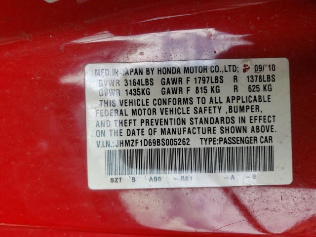 2011 HONDA CR-Z EX JHMZF1D69BS005262