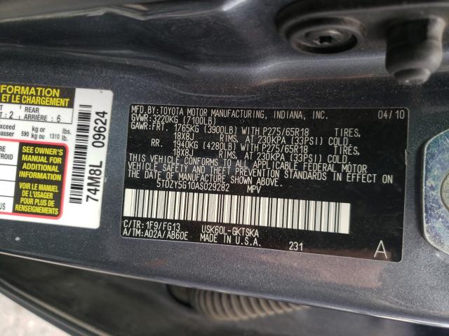 2010 TOYOTA SEQUOIA SR 5TDZY5G10AS029282