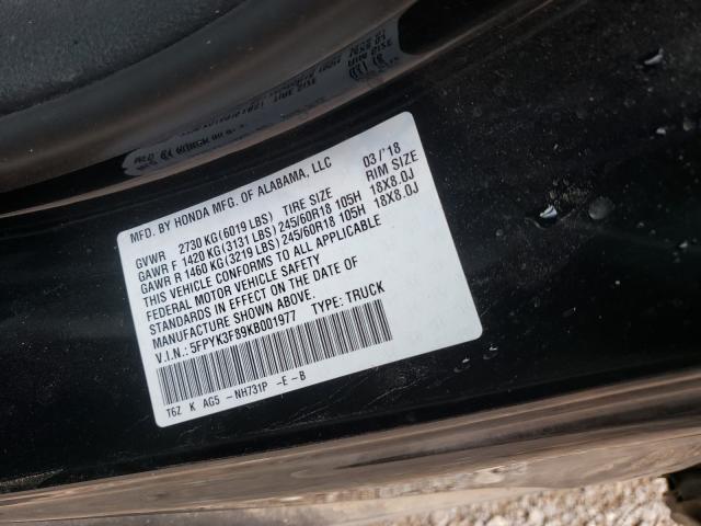 2019 HONDA RIDGELINE 5FPYK3F89KB001977