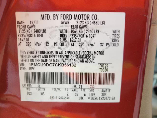 2012 FORD ESCAPE XLT 1FMCU9DG7CKB56182