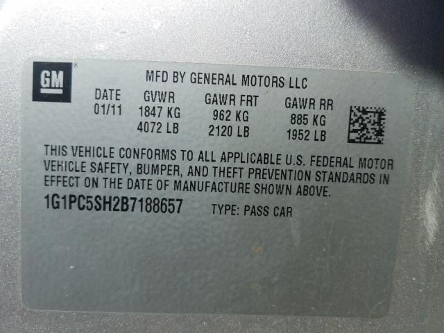 2011 CHEVROLET CRUZE 1G1PC5SH2B7188657