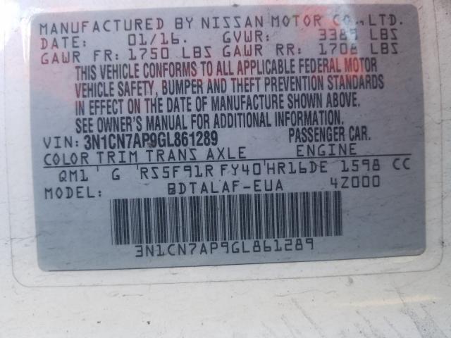 2016 NISSAN VERSA 3N1CN7AP9GL861289