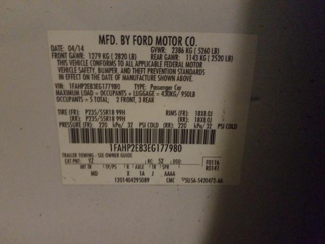 2014 FORD TAURUS SEL 1FAHP2E83EG177980