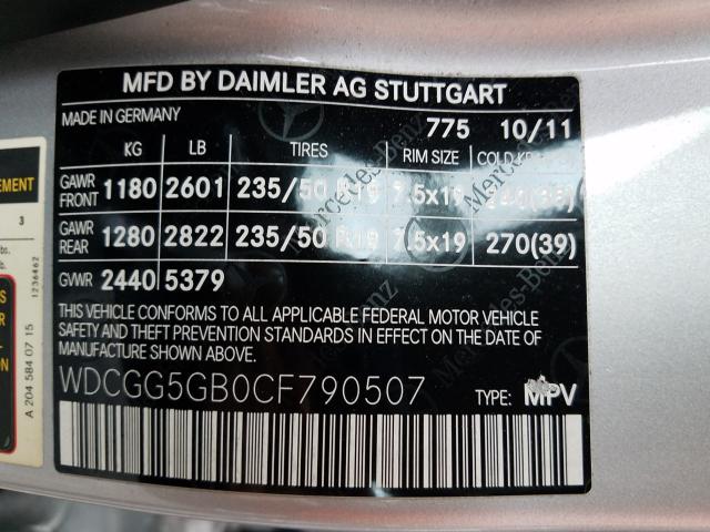 2012 MERCEDES-BENZ GLK350 WDCGG5GB0CF790507