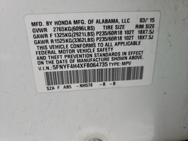 2015 HONDA PILOT EX 5FNYF4H4XFB064735