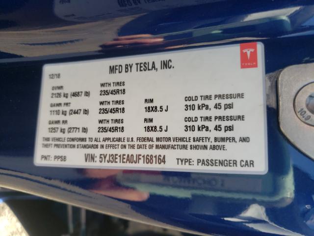 2018 TESLA MODEL 3 5YJ3E1EA0JF168164