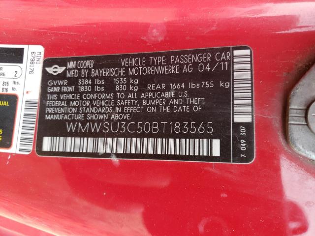 2011 MINI COOPER WMWSU3C50BT183565