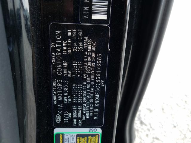 2016 KIA SEDONA SXL KNDME5C18G6173986