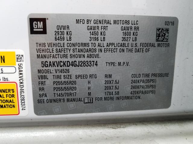 2016 BUICK ENCLAVE 5GAKVCKD4GJ283374