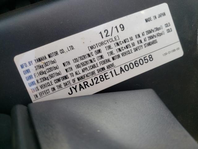 2020 YAMAHA YZFR6 JYARJ28E1LA006058