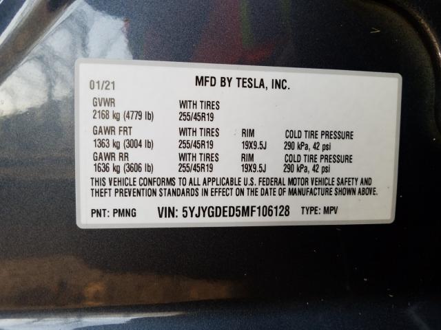 2021 TESLA MODEL Y 5YJYGDED5MF106128