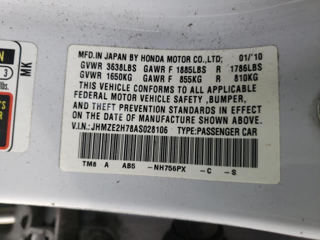 2010 HONDA INSIGHT EX JHMZE2H78AS028106