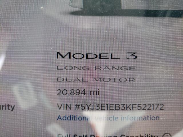 2019 TESLA MODEL 3 5YJ3E1EB3KF522172