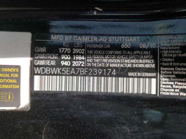 2011 MERCEDES-BENZ SLK 300 WDBWK5EA7BF239174