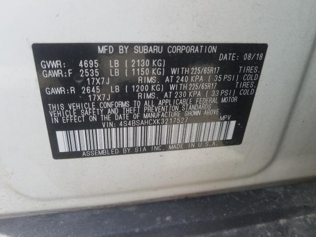 2019 SUBARU OUTBACK 2. 4S4BSAHCXK3217527