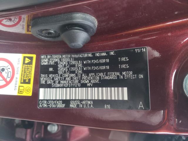2015 TOYOTA HIGHLANDER 5TDBKRFH2FS111210