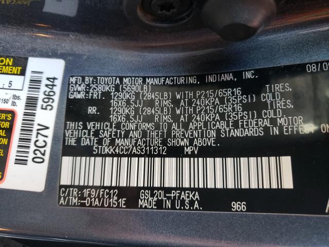 2010 TOYOTA SIENNA CE 5TDKK4CC7AS311312