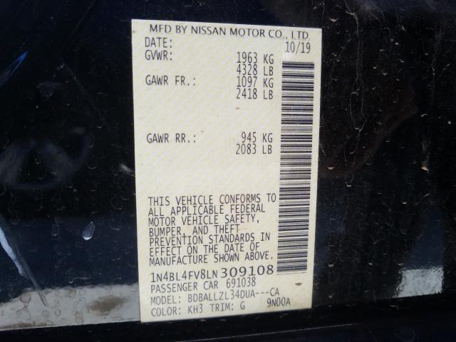 2020 NISSAN ALTIMA PLA 1N4BL4FV8LN309108