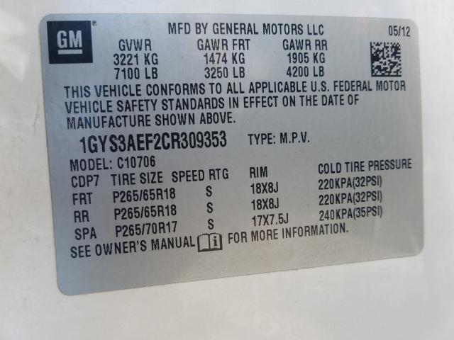 2012 CADILLAC ESCALADE 1GYS3AEF2CR309353