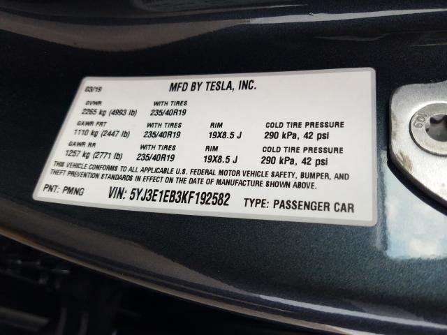 2019 TESLA MODEL 3 5YJ3E1EB3KF192582