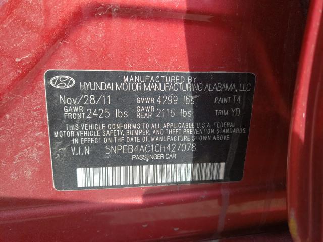 2012 HYUNDAI SONATA GLS 5NPEB4AC1CH427078