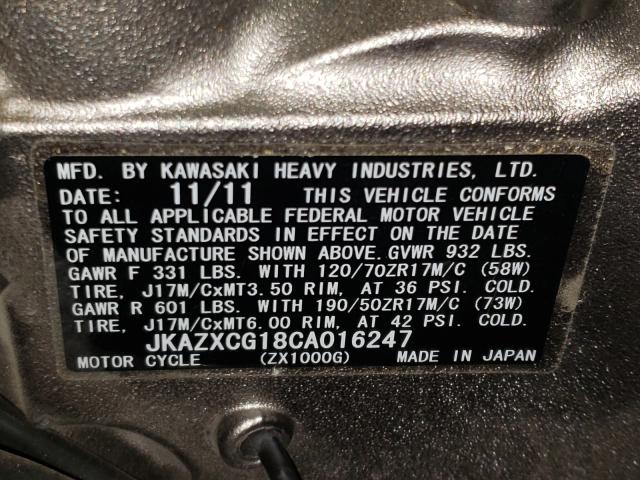 2012 KAWASAKI ZX1000 G JKAZXCG18CA016247