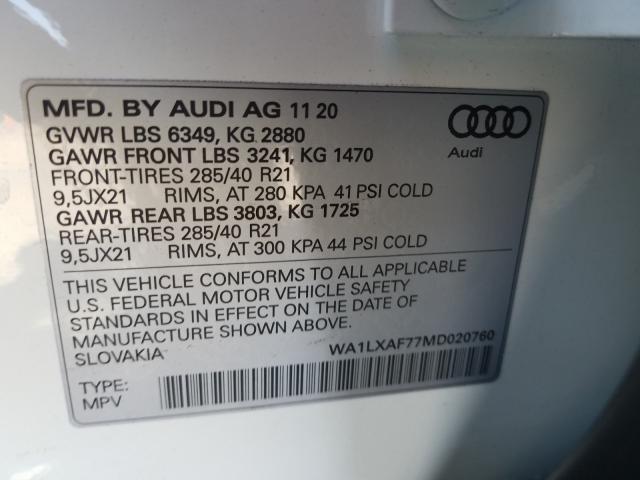 VIN WA1LXAF77MD020760 2021 Audi Q7, Premium Plus no.10