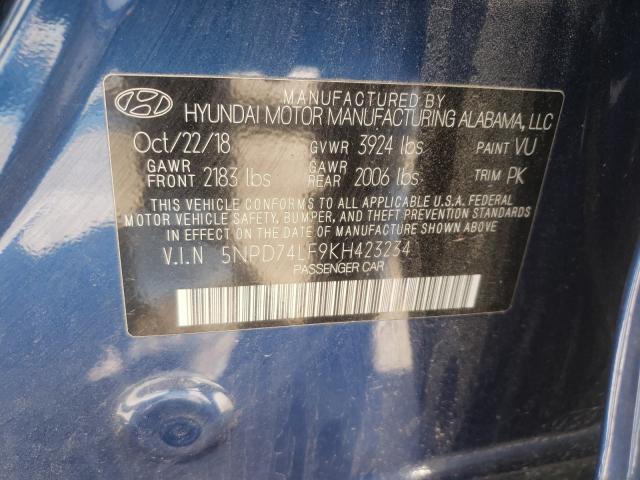 2019 HYUNDAI ELANTRA SE 5NPD74LF9KH423234