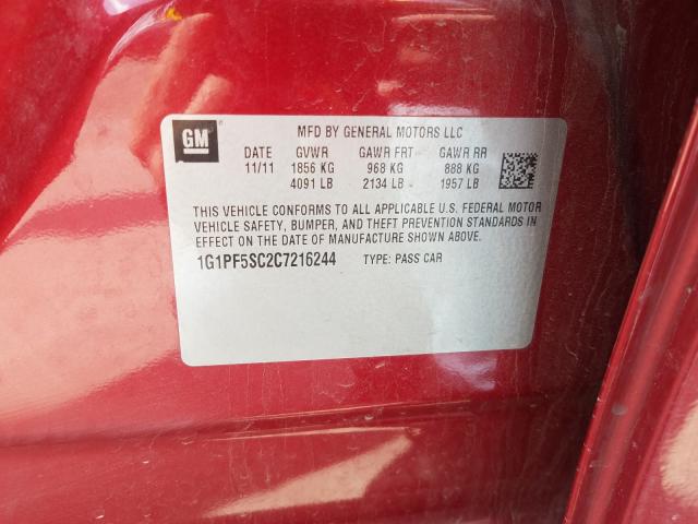 2012 CHEVROLET CRUZE LT 1G1PF5SC2C7216244