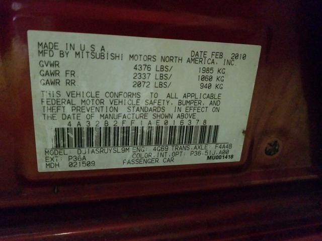 2010 MITSUBISHI GALANT FE 4A32B2FF1AE016378