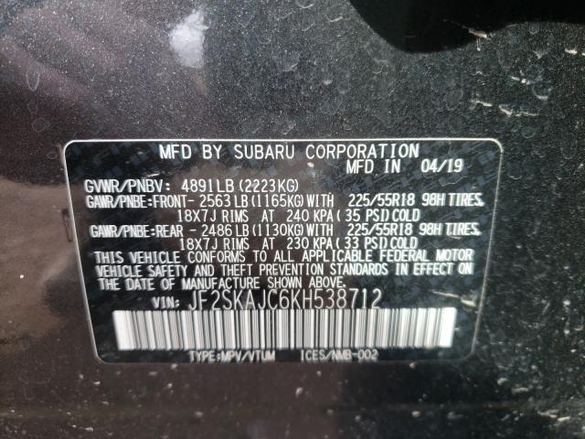2019 SUBARU FORESTER S JF2SKAJC6KH538712