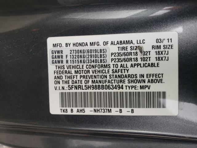2011 HONDA ODYSSEY TO 5FNRL5H98BB063494