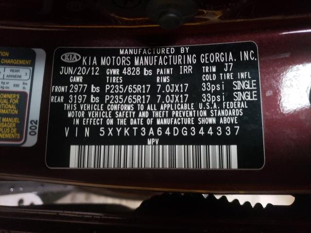 2013 KIA SORENTO LX 5XYKT3A64DG344337