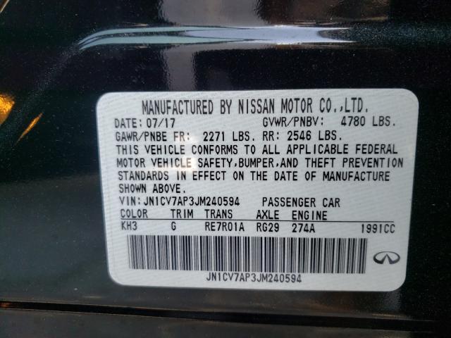 2018 INFINITI Q50 PURE JN1CV7AP3JM240594