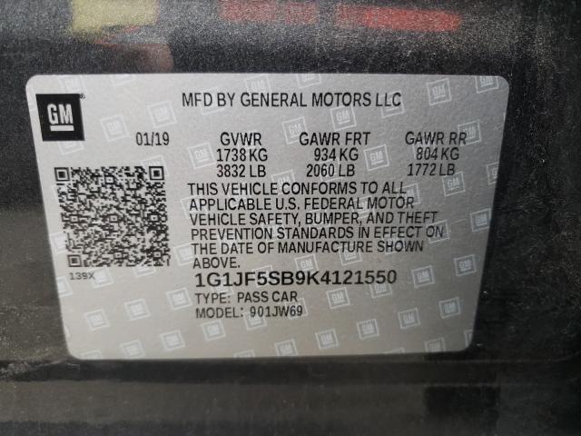 2019 CHEVROLET SONIC PREM 1G1JF5SB9K4121550