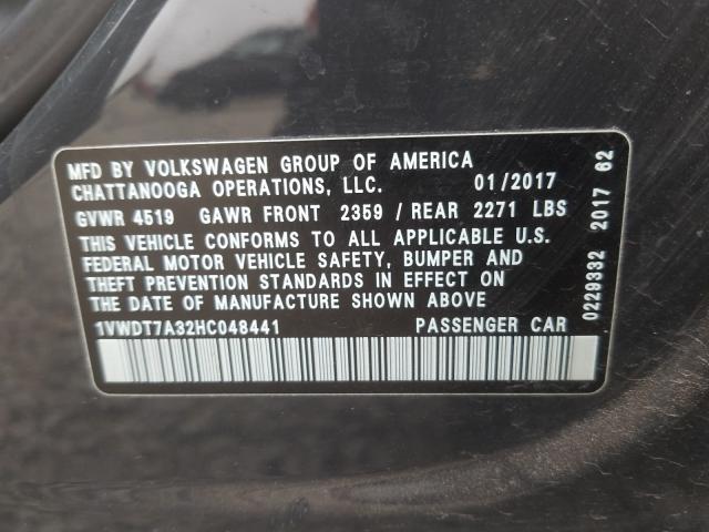 2017 VOLKSWAGEN PASSAT R-L 1VWDT7A32HC048441