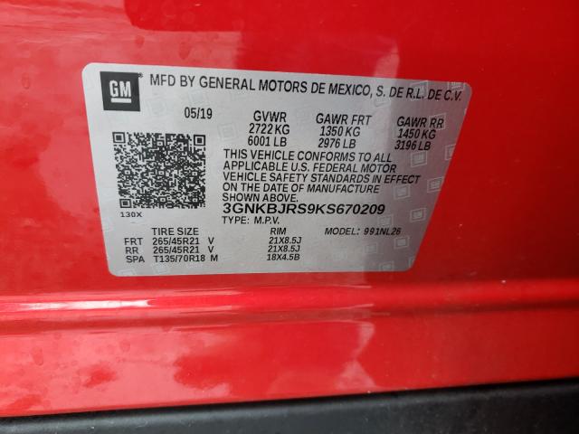 2019 CHEVROLET BLAZER RS 3GNKBJRS9KS670209