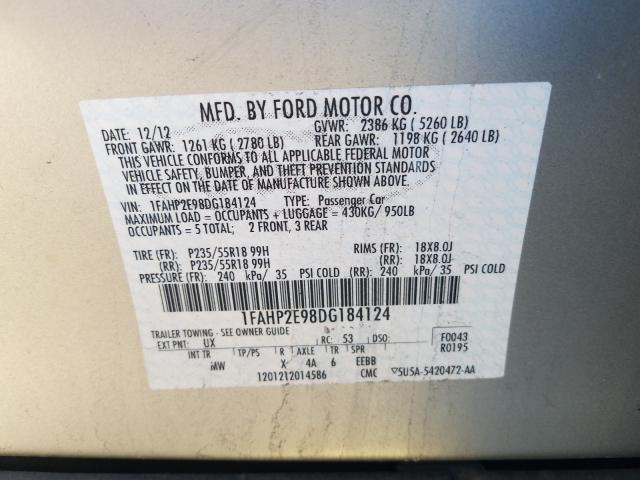2013 FORD TAURUS SEL 1FAHP2E98DG184124